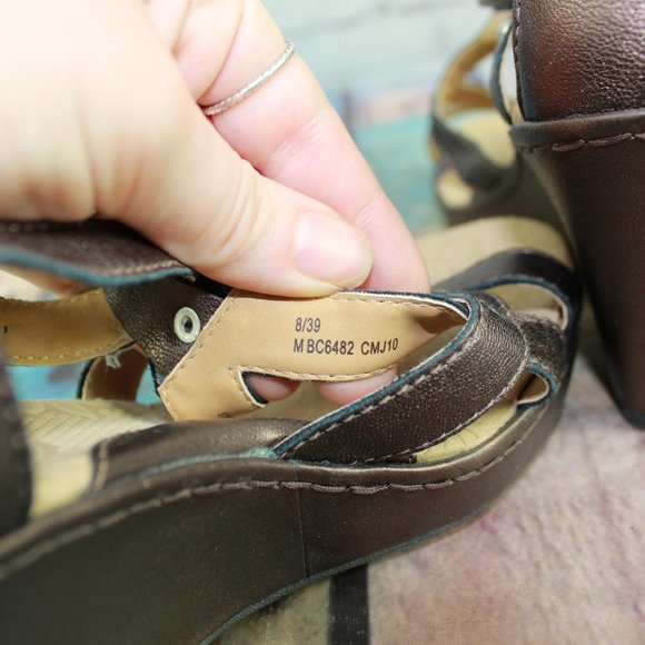 Boc Brown Leather Strappy Studded Wedge Platform Sandals Size 8 - Picture 7 of 9